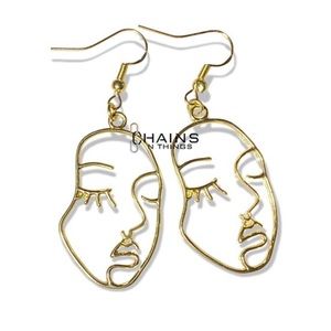 Face Woman Earrings Gold Color, Modern Boho Big Facial Charm Jewelry Women Girls
